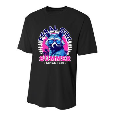 Feral Girl Racoon Summer Beach Sun Vibes Youth Performance Sprint T-Shirt