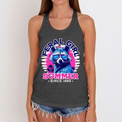 Feral Girl Racoon Summer Beach Sun Vibes Women's Knotted Racerback Tank