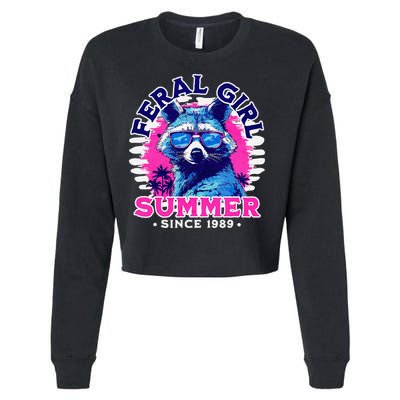 Feral Girl Racoon Summer Beach Sun Vibes Cropped Pullover Crew
