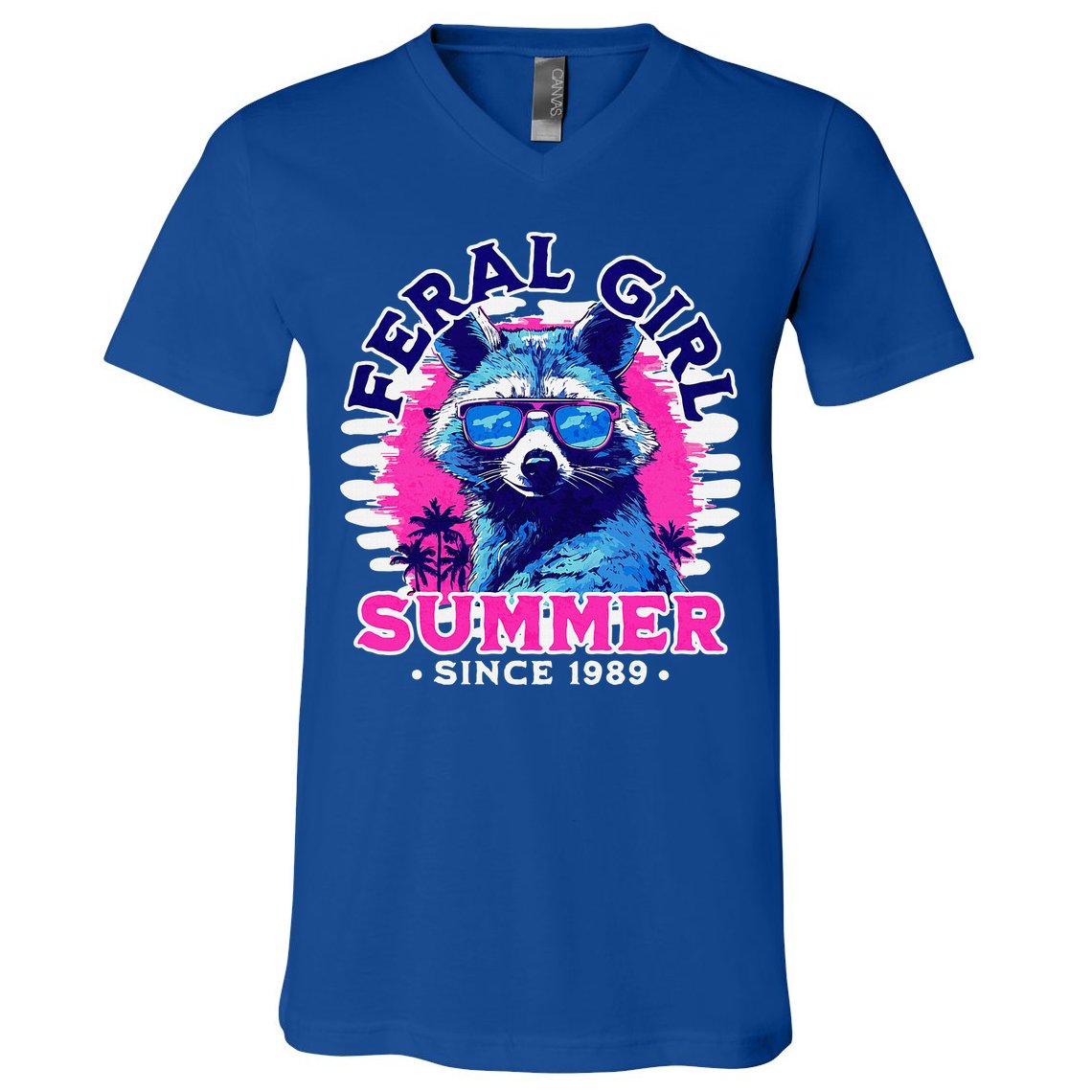 Feral Girl Racoon Summer Beach Sun Vibes V-Neck T-Shirt