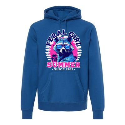 Feral Girl Racoon Summer Beach Sun Vibes Premium Hoodie