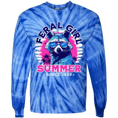 Feral Girl Racoon Summer Beach Sun Vibes Tie-Dye Long Sleeve Shirt