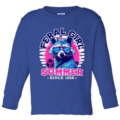 Feral Girl Racoon Summer Beach Sun Vibes Toddler Long Sleeve Shirt