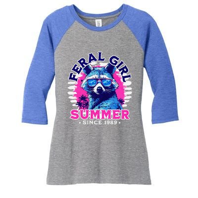 Feral Girl Racoon Summer Beach Sun Vibes Women's Tri-Blend 3/4-Sleeve Raglan Shirt