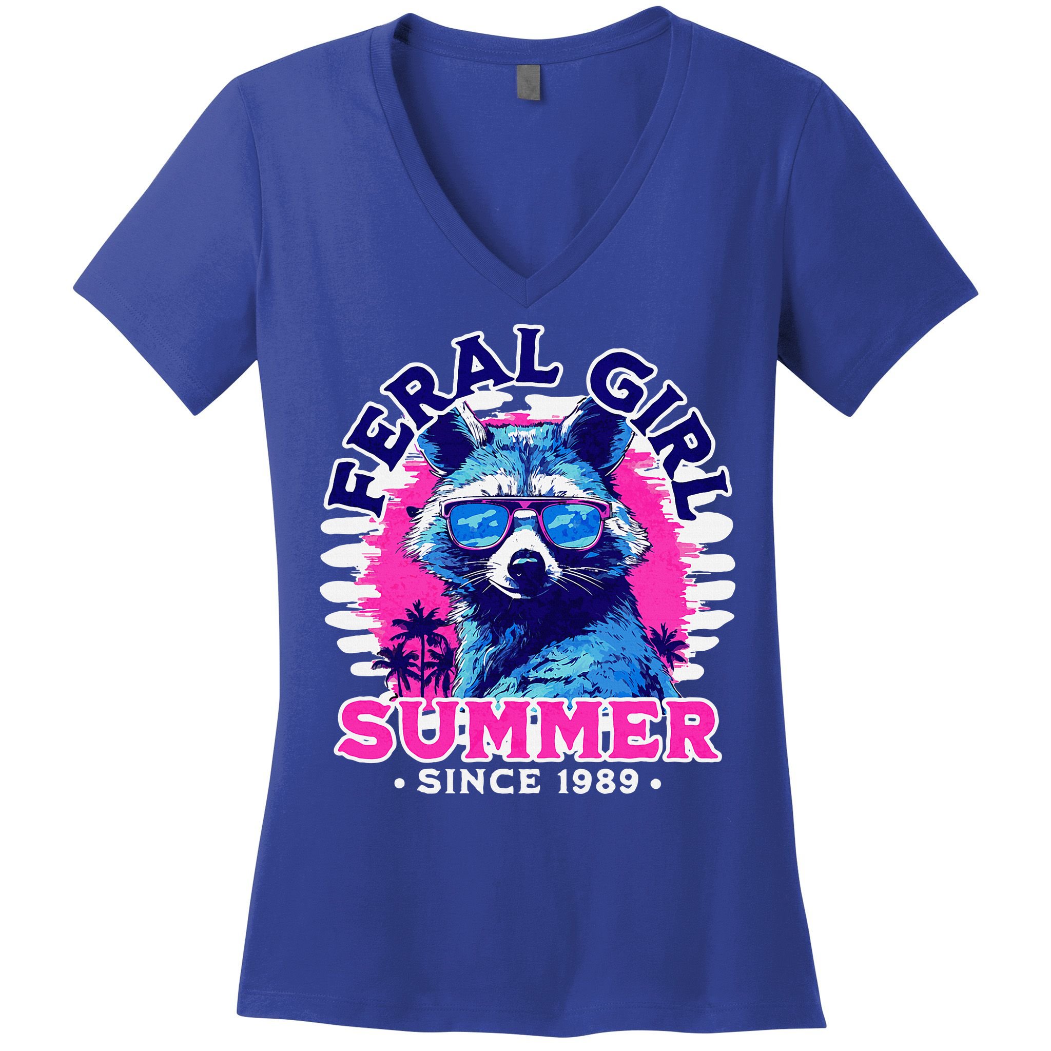 Feral Girl Racoon Summer Beach Sun Vibes Women's V-Neck T-Shirt