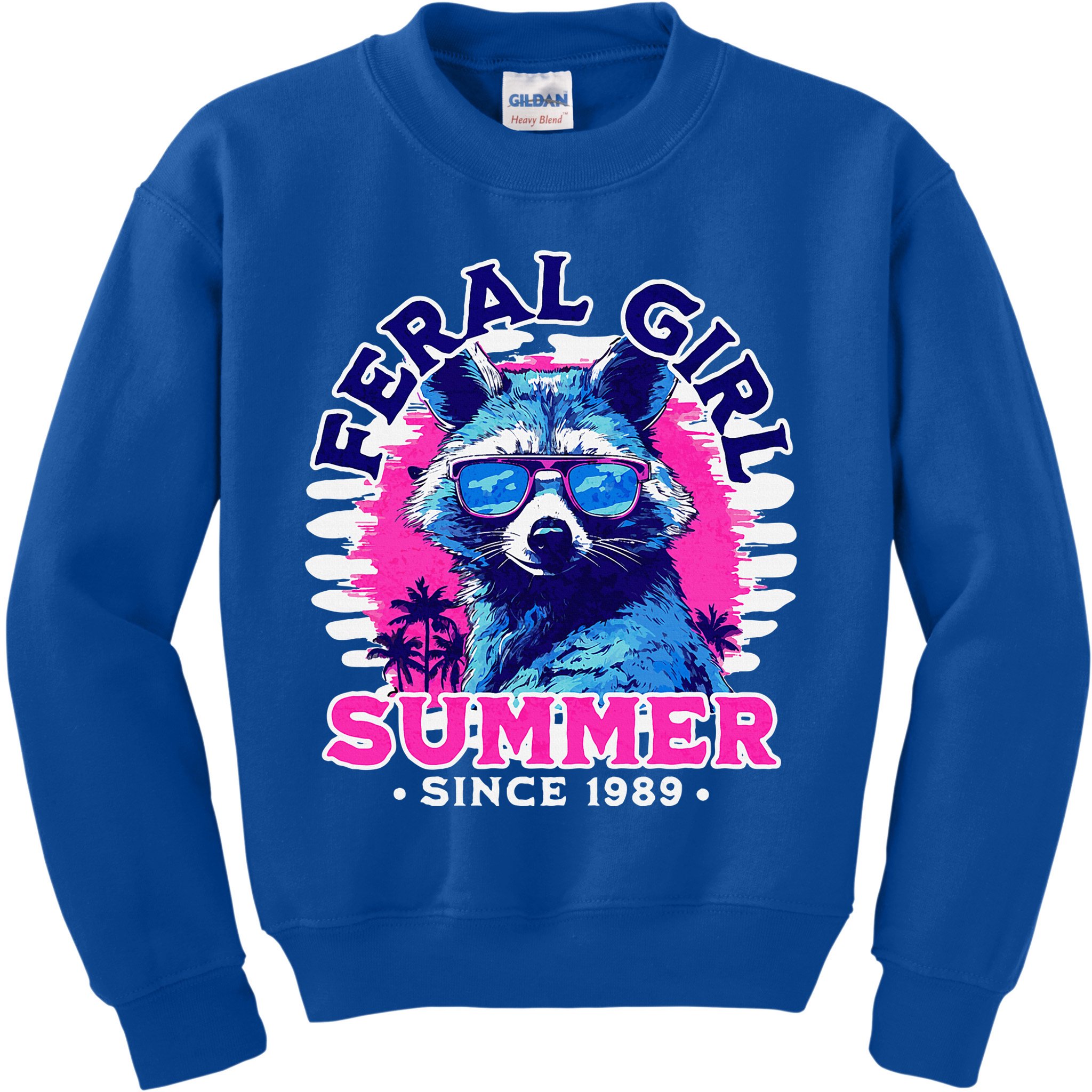 Feral Girl Racoon Summer Beach Sun Vibes Kids Sweatshirt