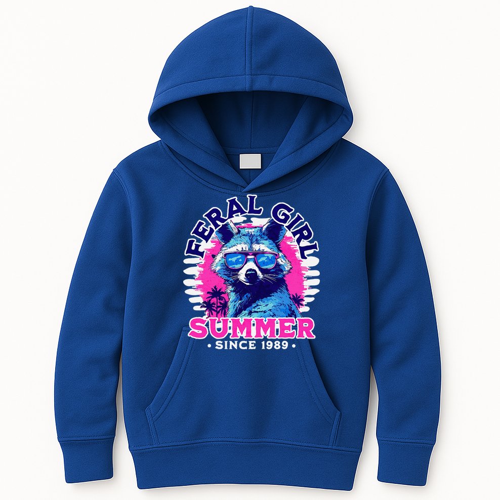 Feral Girl Racoon Summer Beach Sun Vibes Kids Hoodie