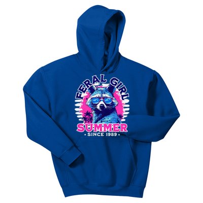 Feral Girl Racoon Summer Beach Sun Vibes Kids Hoodie