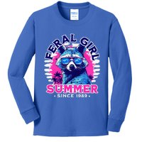 Feral Girl Racoon Summer Beach Sun Vibes Kids Long Sleeve Shirt