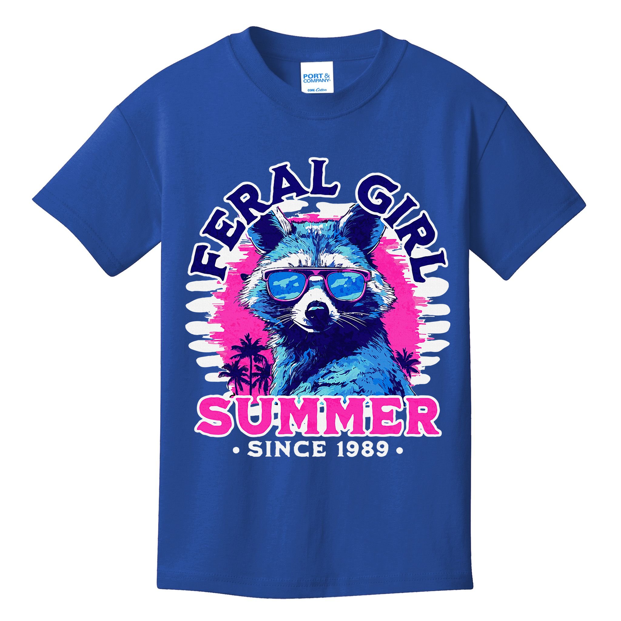Feral Girl Racoon Summer Beach Sun Vibes Kids T-Shirt