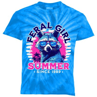 Feral Girl Racoon Summer Beach Sun Vibes Kids Tie-Dye T-Shirt