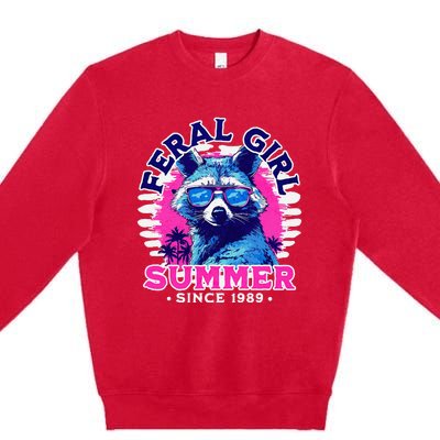 Feral Girl Racoon Summer Beach Sun Vibes Premium Crewneck Sweatshirt