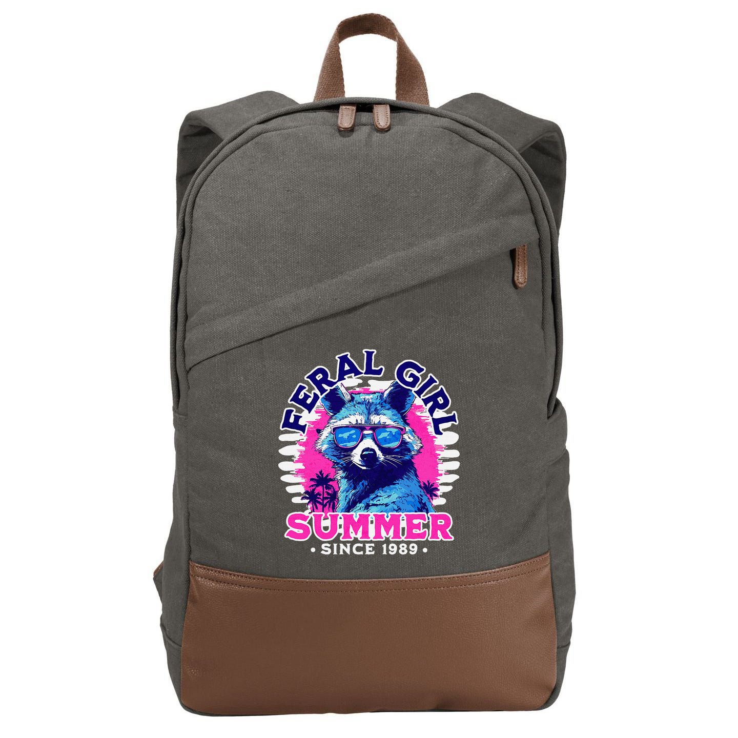 Feral Girl Racoon Summer Beach Sun Vibes Cotton Canvas Backpack