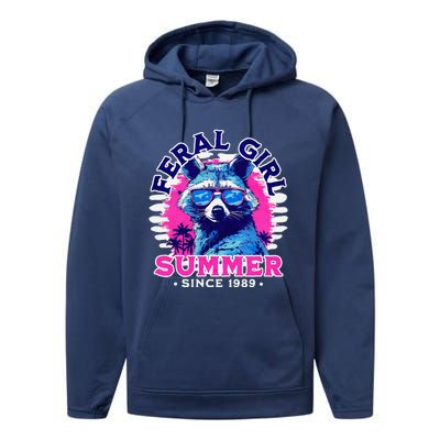 Feral Girl Racoon Summer Beach Sun Vibes Performance Fleece Hoodie