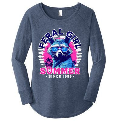 Feral Girl Racoon Summer Beach Sun Vibes Women's Perfect Tri Tunic Long Sleeve Shirt