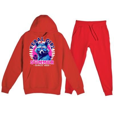 Feral Girl Racoon Summer Beach Sun Vibes Premium Hooded Sweatsuit Set