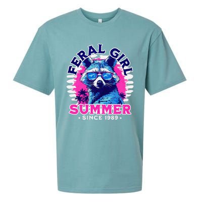 Feral Girl Racoon Summer Beach Sun Vibes Sueded Cloud Jersey T-Shirt