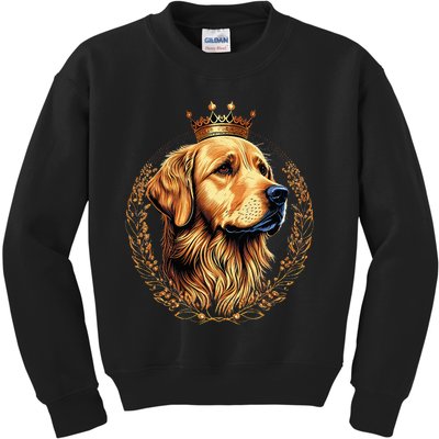 Funny Golden Retriever with a Golden Crown Kids Sweatshirt