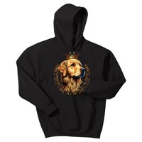 Funny Golden Retriever with a Golden Crown Kids Hoodie