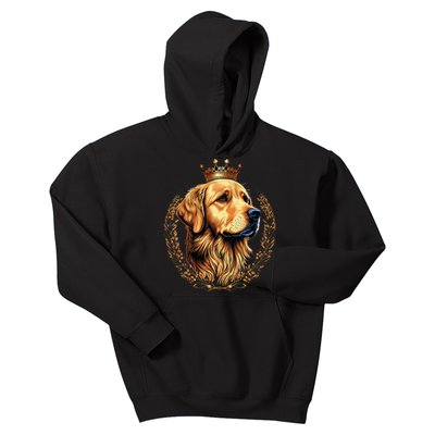 Funny Golden Retriever with a Golden Crown Kids Hoodie