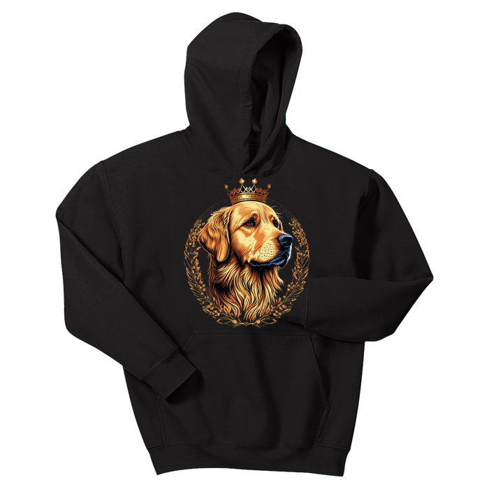 Funny Golden Retriever with a Golden Crown Kids Hoodie