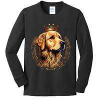 Funny Golden Retriever with a Golden Crown Kids Long Sleeve Shirt