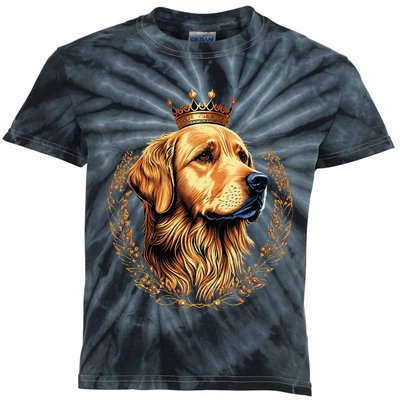 Funny Golden Retriever with a Golden Crown Kids Tie-Dye T-Shirt