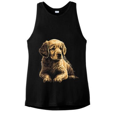 Funny Golden Retriever Puppy Puppies Ladies PosiCharge Tri-Blend Wicking Tank