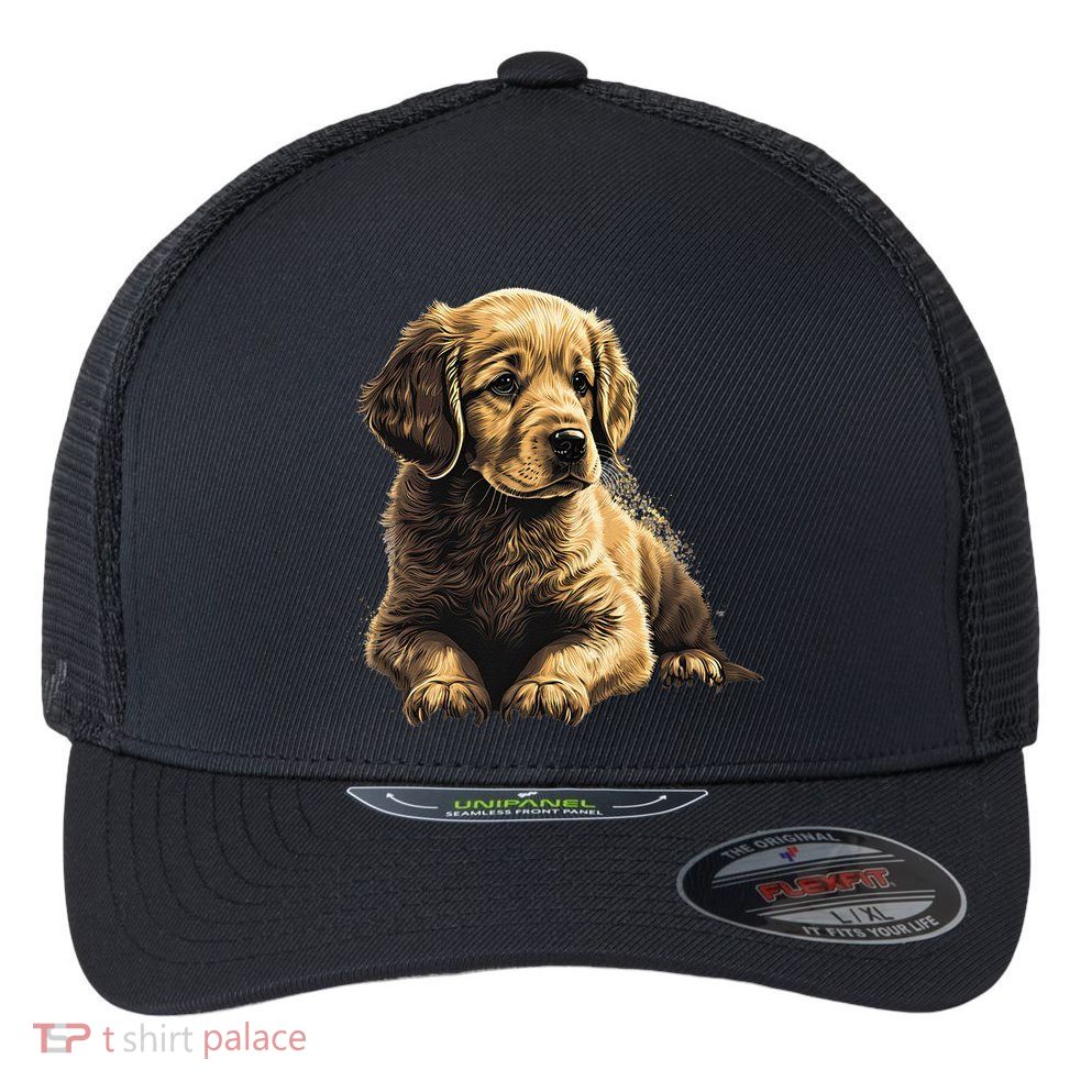 Funny Golden Retriever Puppy Puppies Flexfit Unipanel Trucker Cap