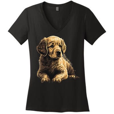 Funny Golden Retriever Puppy Puppies Women's V-Neck T-Shirt
