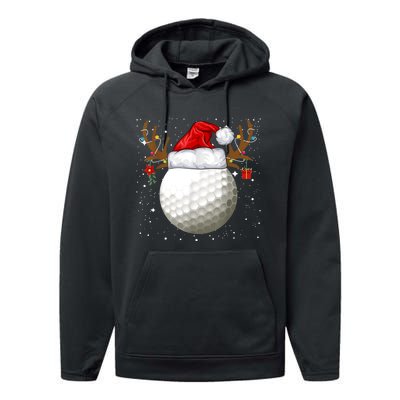 Funny Golf Reindeer Santa Hat Christmas Holiday Gifts TShirt Performance Fleece Hoodie