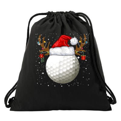 Funny Golf Reindeer Santa Hat Christmas Holiday Gifts TShirt Drawstring Bag