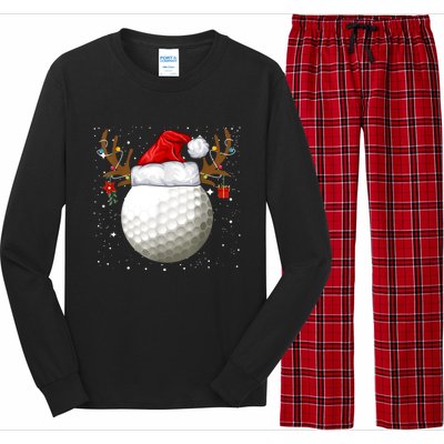 Funny Golf Reindeer Santa Hat Christmas Holiday Gifts TShirt Long Sleeve Pajama Set