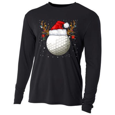 Funny Golf Reindeer Santa Hat Christmas Holiday Gifts TShirt Cooling Performance Long Sleeve Crew