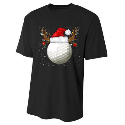 Funny Golf Reindeer Santa Hat Christmas Holiday Gifts TShirt Performance Sprint T-Shirt