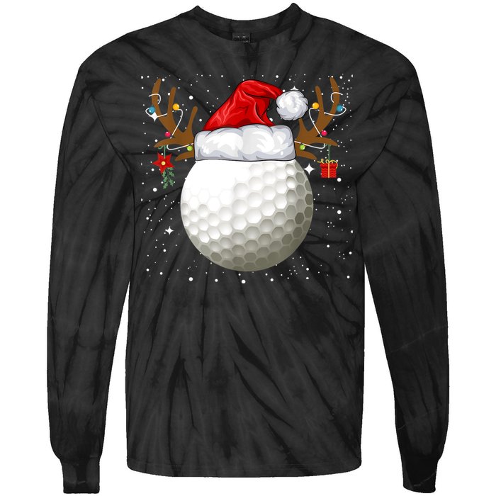 Funny Golf Reindeer Santa Hat Christmas Holiday Gifts TShirt Tie-Dye Long Sleeve Shirt