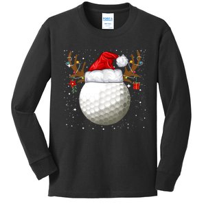 Funny Golf Reindeer Santa Hat Christmas Holiday Gifts TShirt Kids Long Sleeve Shirt