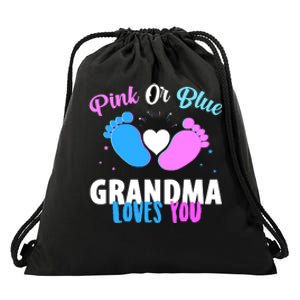 Funny Gender Reveal Party Pink Or Blue Grandma Loves You Drawstring Bag