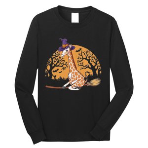 Funny Giraffe Ride Witch Shotgun Giraffe Halloween Long Sleeve Shirt