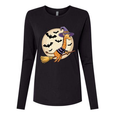 Funny Giraffe Ride Witch Shotgun Giraffe Halloween Womens Cotton Relaxed Long Sleeve T-Shirt