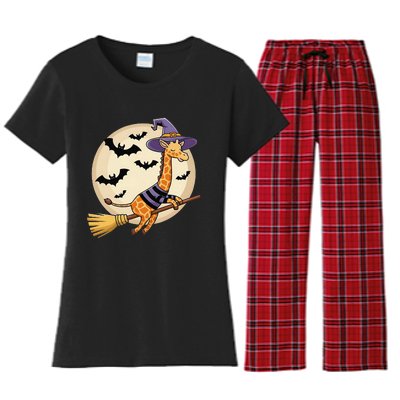 Funny Giraffe Ride Witch Shotgun Giraffe Halloween Women's Flannel Pajama Set