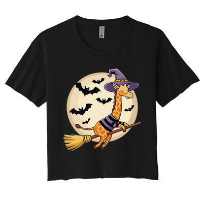 Funny Giraffe Ride Witch Shotgun Giraffe Halloween Women's Crop Top Tee