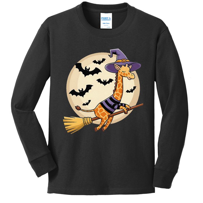 Funny Giraffe Ride Witch Shotgun Giraffe Halloween Kids Long Sleeve Shirt