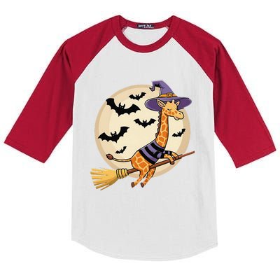 Funny Giraffe Ride Witch Shotgun Giraffe Halloween Kids Colorblock Raglan Jersey