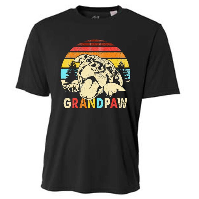 Funny Grandpaw Retro Vintage Pitbull Lovers Grandparents Day Cooling Performance Crew T-Shirt