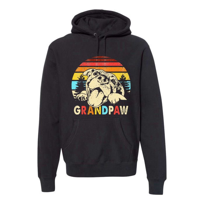 Funny Grandpaw Retro Vintage Pitbull Lovers Grandparents Day Premium Hoodie