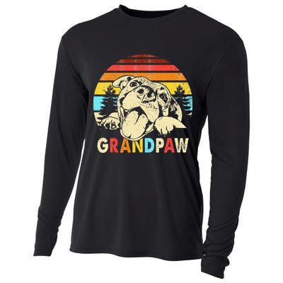 Funny Grandpaw Retro Vintage Pitbull Lovers Grandparents Day Cooling Performance Long Sleeve Crew