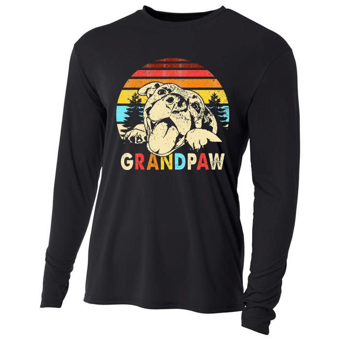 Funny Grandpaw Retro Vintage Pitbull Lovers Grandparents Day Cooling Performance Long Sleeve Crew