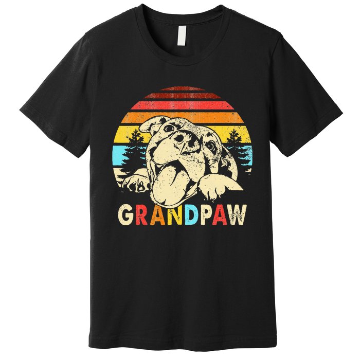 Funny Grandpaw Retro Vintage Pitbull Lovers Grandparents Day Premium T-Shirt