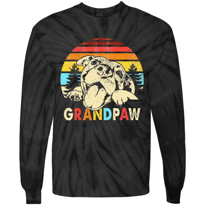 Funny Grandpaw Retro Vintage Pitbull Lovers Grandparents Day Tie-Dye Long Sleeve Shirt